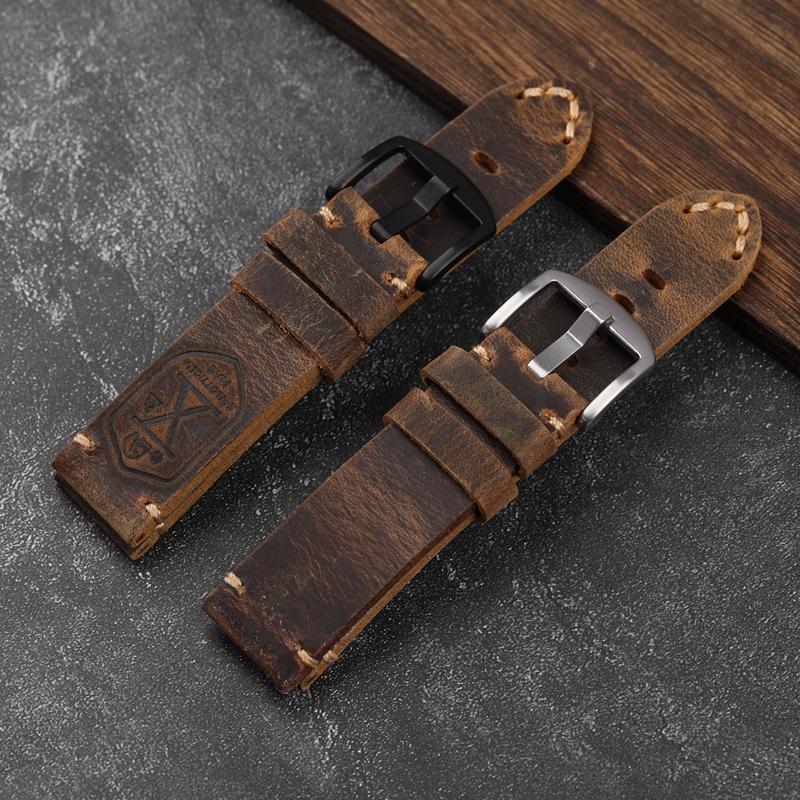 Cinturino per orologio in pelle di vacchetta di primo strato fatto a mano 20 22 23 24 26MM Marrone Cinturino in pelle imbottito Per PAM111 441 Bracciale morbido da uomo