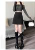 Plus Size Women's High Waist Black Irregular Short Skirt - Autumn/Winter Slimming Style