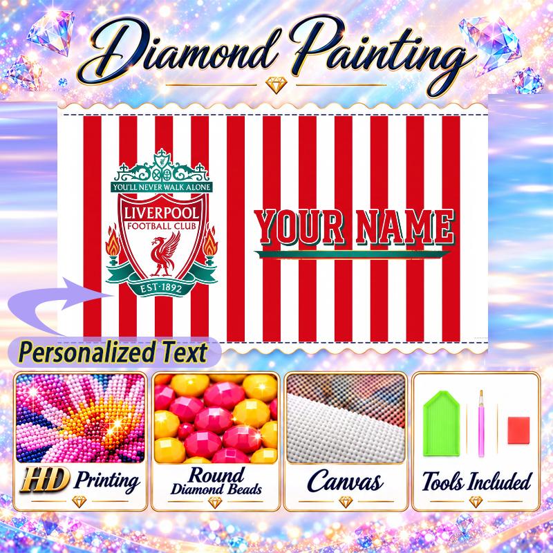 Liverpool 5D DIY Diamantové malování Vlastní jméno Text, Plné vrtání Kamínková mozaika Umění Domácí dárek