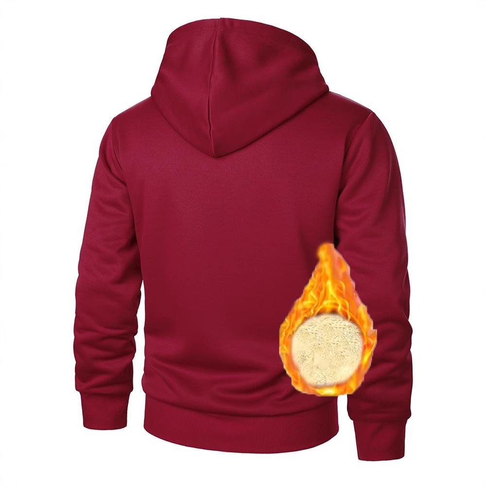 Men's Digital Print Velvet-Lined Hoodie, Autumn/Winter Zipper Cardigan