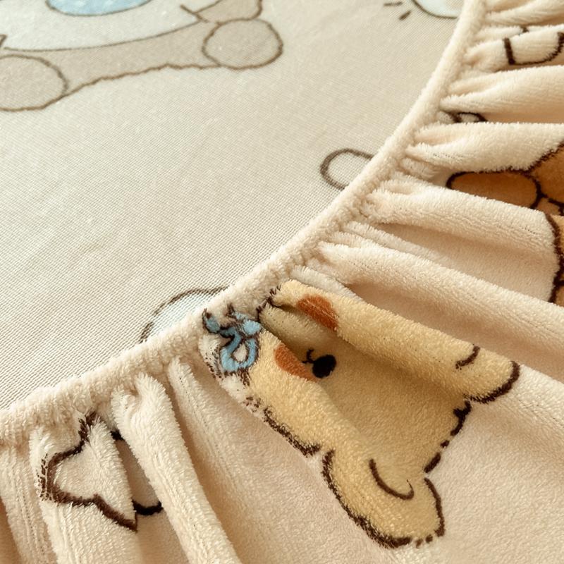 Cute Cartoon Bear Pattern Flannel Fitted Sheet Set Warm Breathable Super Soft Deep Pockets Mattress Cover for Kids Boys Girls