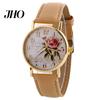 Women Arabic Number Rose Flower Round Dial Faux Leather Band Quartz Wrist Watch