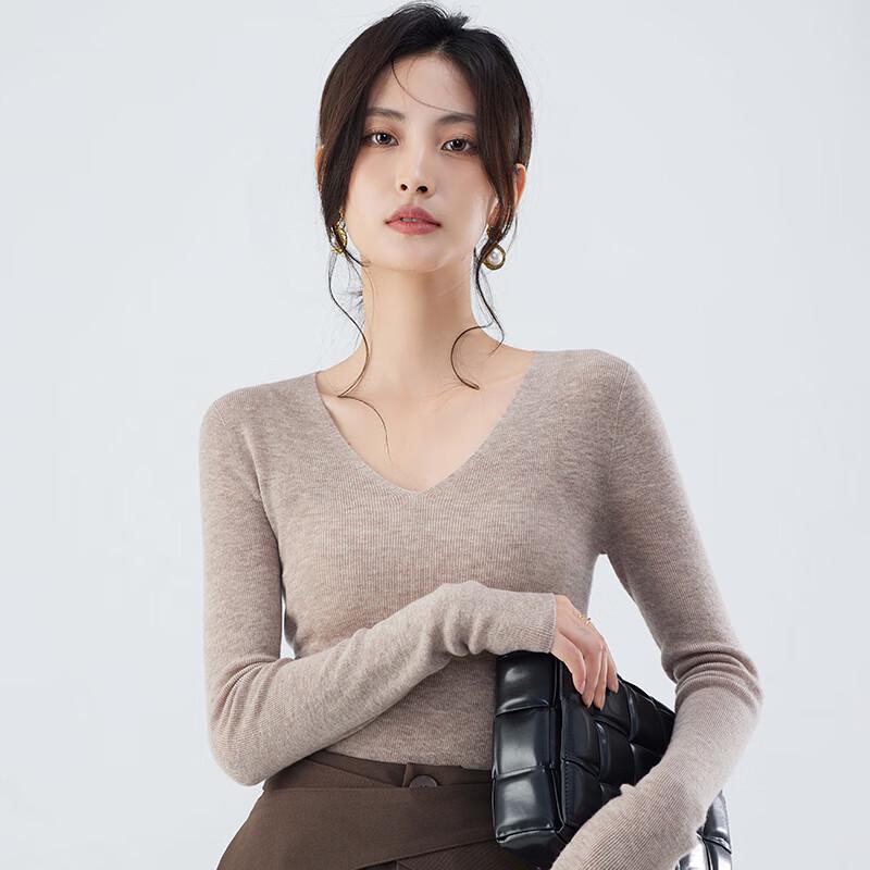 Fengxun Women's 100% Pure Wool V-Neck Sweater