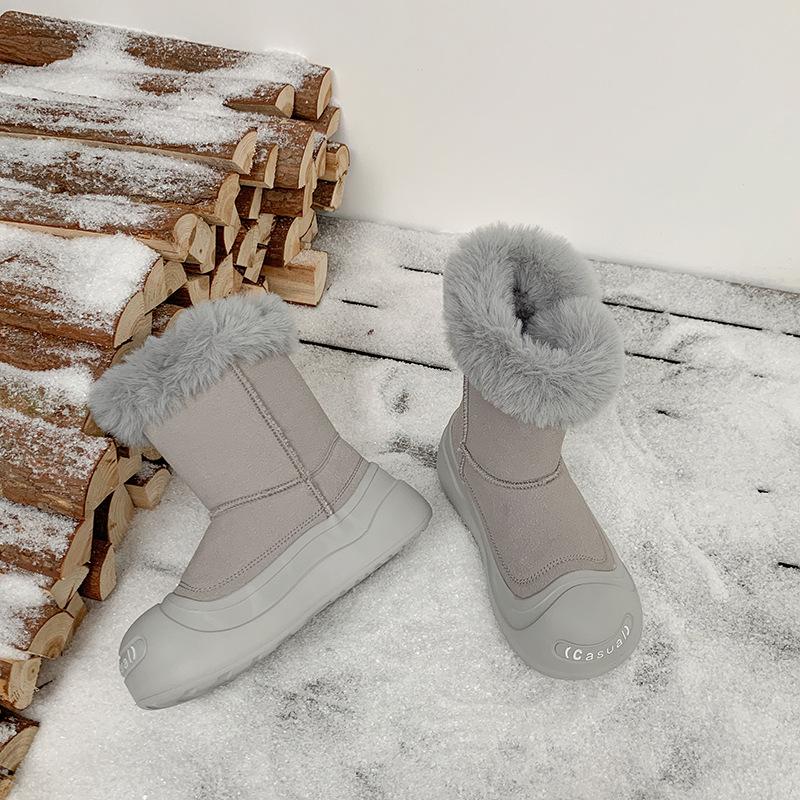 Women's Large Size Soft Sole Heightening Warm Fur One Winter Non-slip Wear-resistant Snow Boots Plush Lining Outdoor Sports Cotton Boots