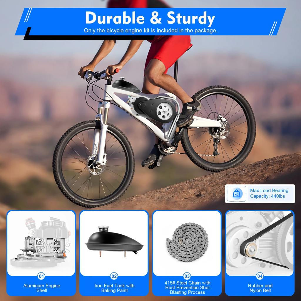 100cc 4-Stroke Gasoline Engine Kit (Belt Drive)-Single Cylinder,Air-Cooled,44 Teeth,Reliable & Powerful for Mountain/Gravel Bike
