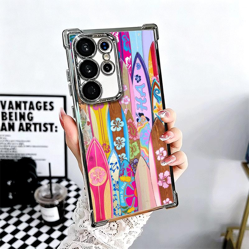 Surfboard Surfing Surf Summer Soft Phone Case For Samsung Galaxy S26 Ultra S25 Edge S24 FE S23 Plus S22 S21 + S20 Plating Anti-F