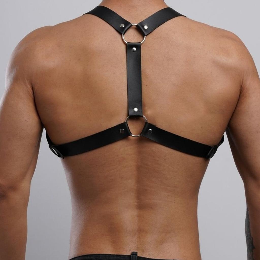 Men's Leather Body Harness with Adjustable Straps and Metal O-Rings for Fashion, Parties, and Clubwear