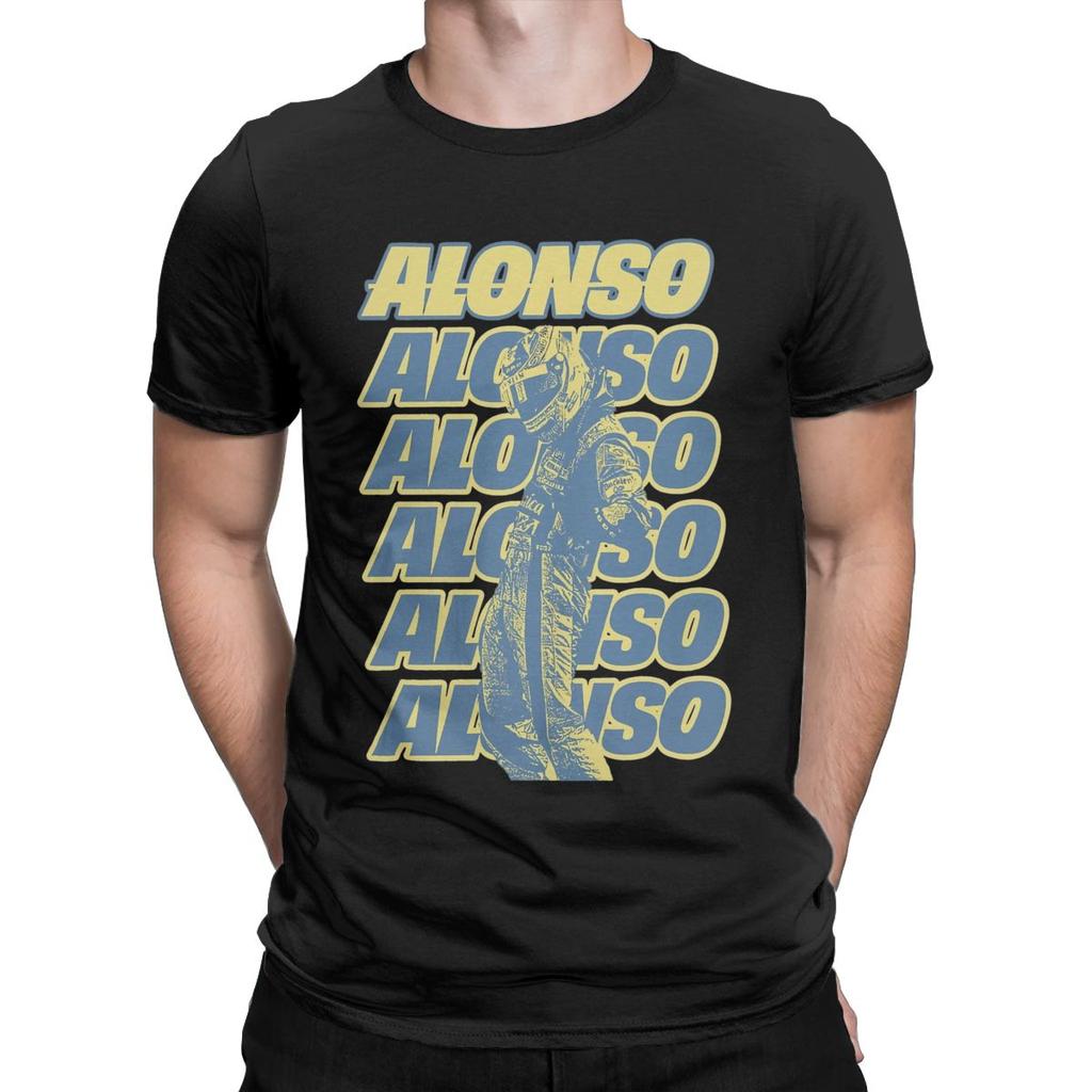 Men T-Shirt Fernando Racing Alonsos Retro Driver Cool Cotton Tee Shirt Short Sleeve 14 Cars T Shirts Crewneck Clothing Printed