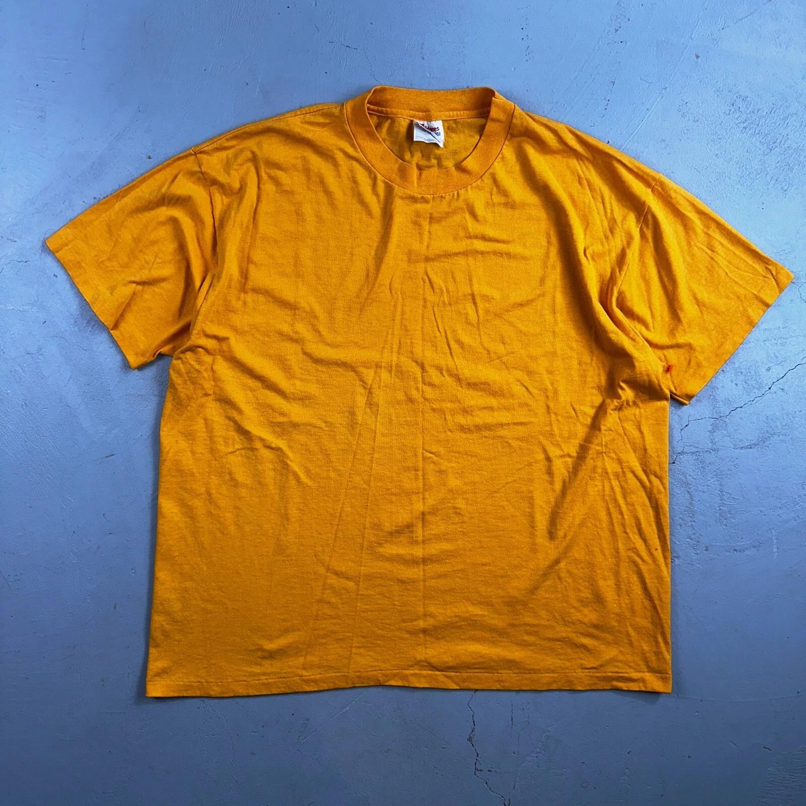 Hanes Blank Yellow Single Stitch VTG T Shirt XL USA No Print Graphic Basic S