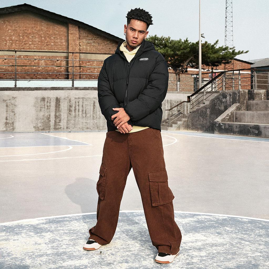 Li-Ning Badfive Water-Resistant Comfortable Casual Minimalist Hooded Warm Versatile Zipper Short Loose Winter Down Jacket Men Outerwear AYMV799-1