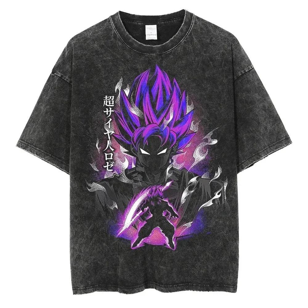 Anime Dragon Ball Z Vegeta Vintage Wash T-Shirt Short Sleeve Loose Sports Fitness T-Shirt Men's Harajuku Clothing Dragon Ball