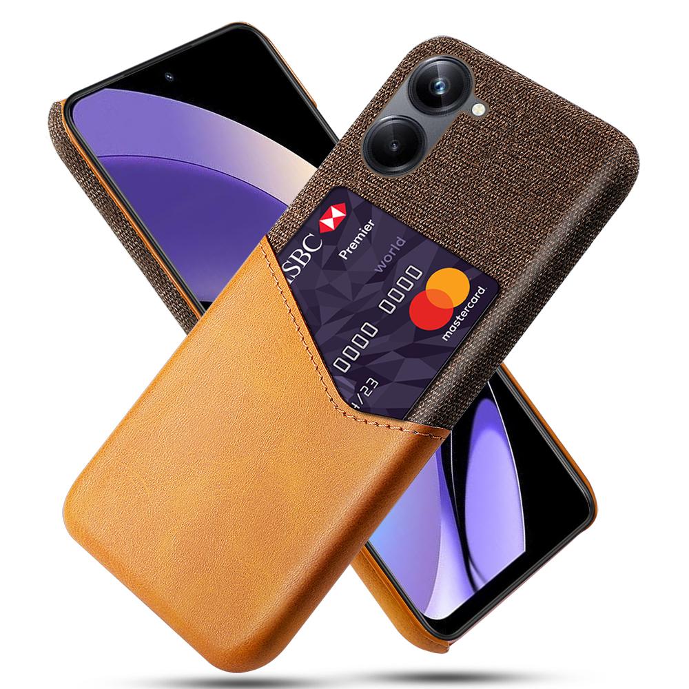 

Для Realme 10 Pro 5G Текстура ткани Покрытие из ПУ кожи Жесткий ПК чехол Держатель для карт Противоударный чехол для телефона Orange