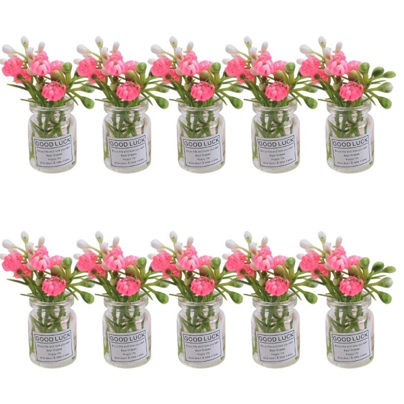 10pc Dashboard Center Console Mount Greenery Decoration Glow Small Figurines Decors Miniature Potted Flowers Ornament