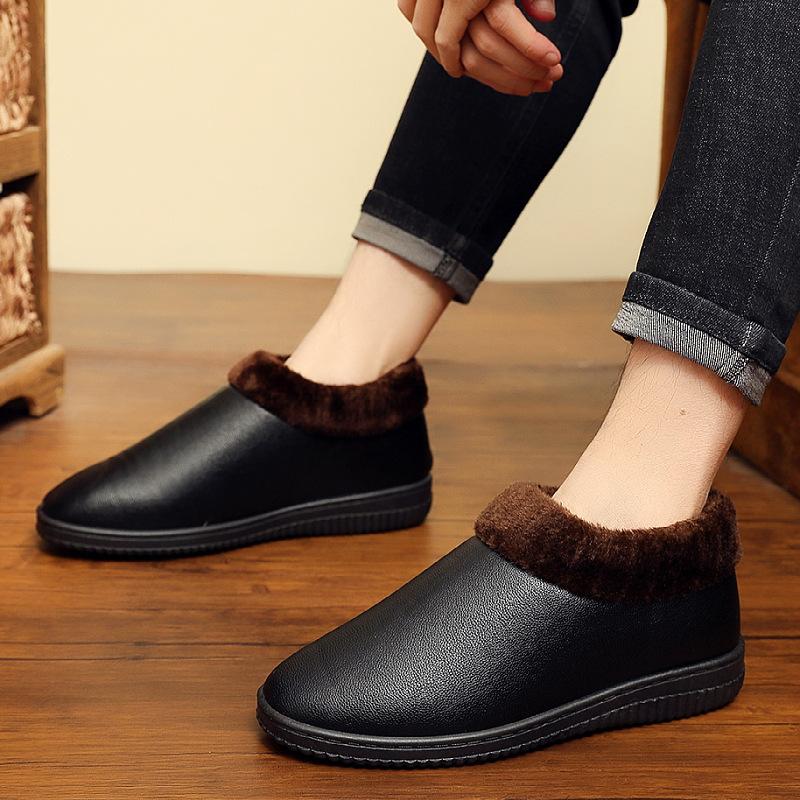 Cotton slippers men s winter non-slip bag heel velvet soft-soled thick-soled home household indoor leather waterproof cotton shoes 39