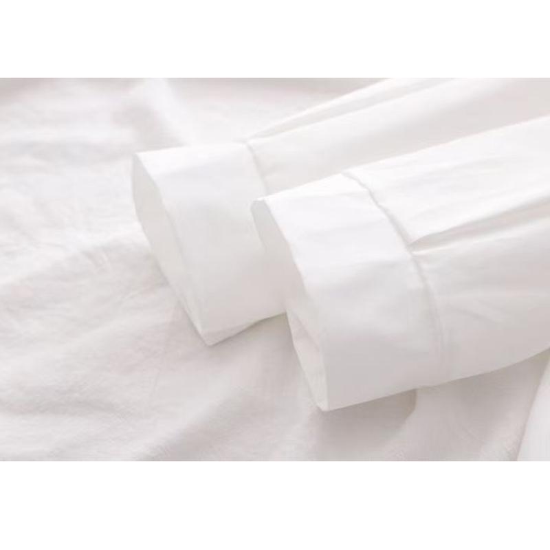 New Women's Tie Shirt, Autumn Long-sleeved White Shirt, Embroidered Shirt