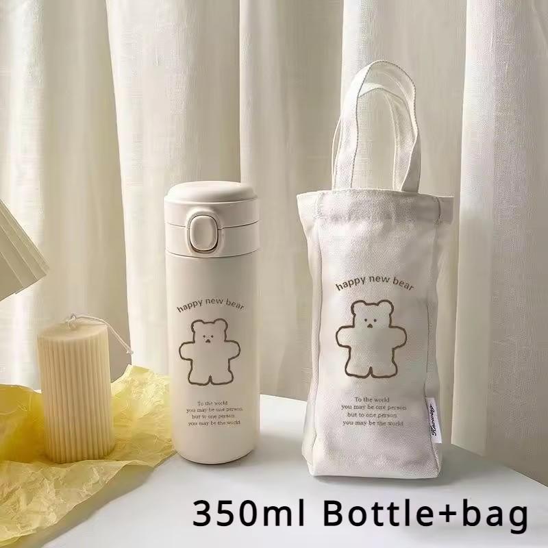 450ml Bear Thermos Cup Outdoor Travel Sports Water Bottle Portable Water Cup Running Riding Camping Hiking Kettle Vacuum Flask