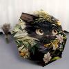 1pc Black Cat Flower Fully Automatic Folding Portable Fashion Umbrella, 8 Iron Frames, Three-Fold Design, Suitable for All Seasons, Suitable for Outdo