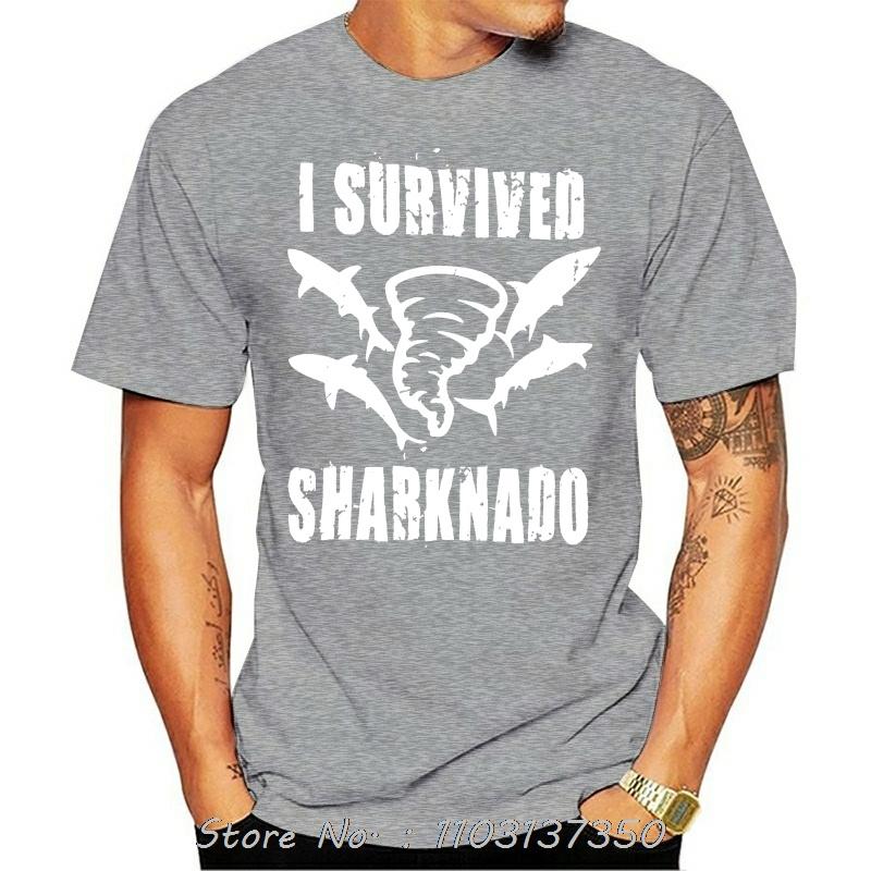New T Shirts Unisex Funny Tops Tee Basic Models I Survived Sharknado Cotton Print Mens Summer O-Neck T-Shirt Graphic Tshirt