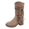 Western thick-heeled version of retro wasteland wind fringed knight boots cowhide boots thin high boots women's high boots