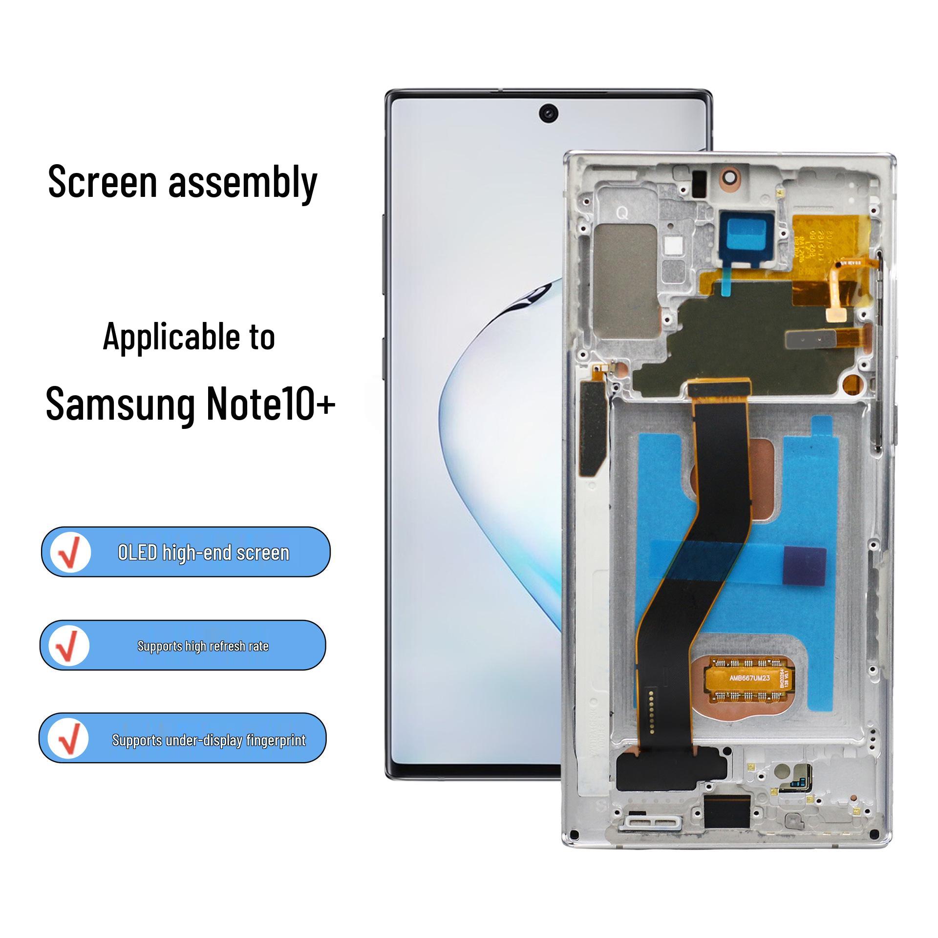

Сборка изогнутого экрана Samsung Note10+ с рамкой - Внутренний OLED сенсорный дисплей Gray with Frame Small OLED, Fingerprint Support