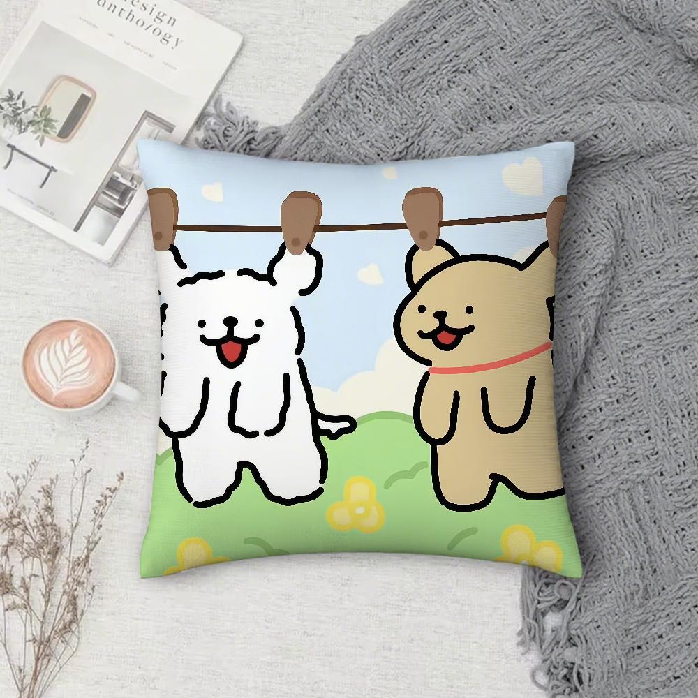 Cartoon Line Dog Maltese Pillow Case Square Double-Sided Printing Sofa Cushion Cover Pillowcase Bedroom Bedside