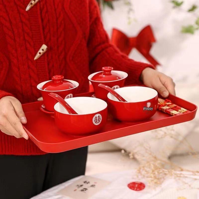 Wedding Essential Tea Cup and Bowl Set - Happy Change Mouth Dowry Tea Set