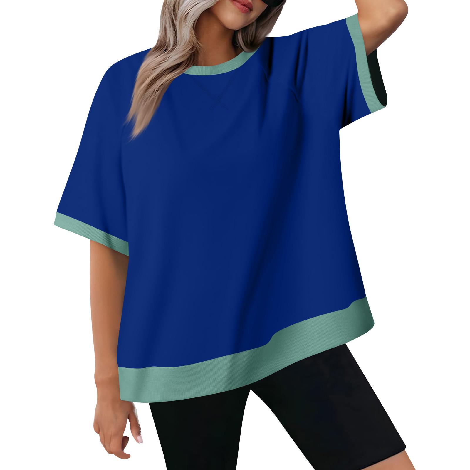 

Женская футболка оверсайз с цветными блоками, круглый вырез, короткий рукав, повседневный летний топ, легкая свободная рубашка M