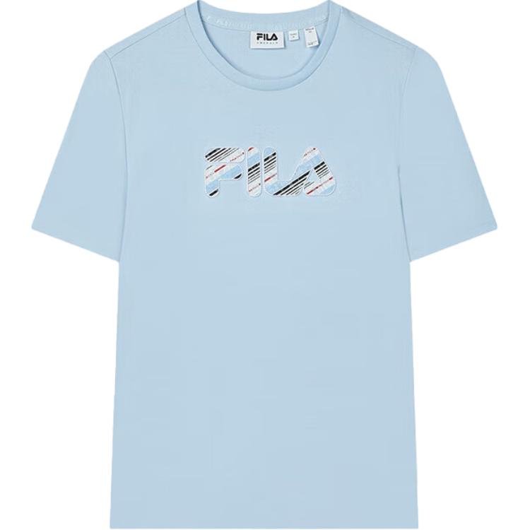 FILA Emerald Brand Logo Embroidered Comfortable Casual Short Sleeve T-Shirt Women tops Sea-Blue F11W434102F-LB S
