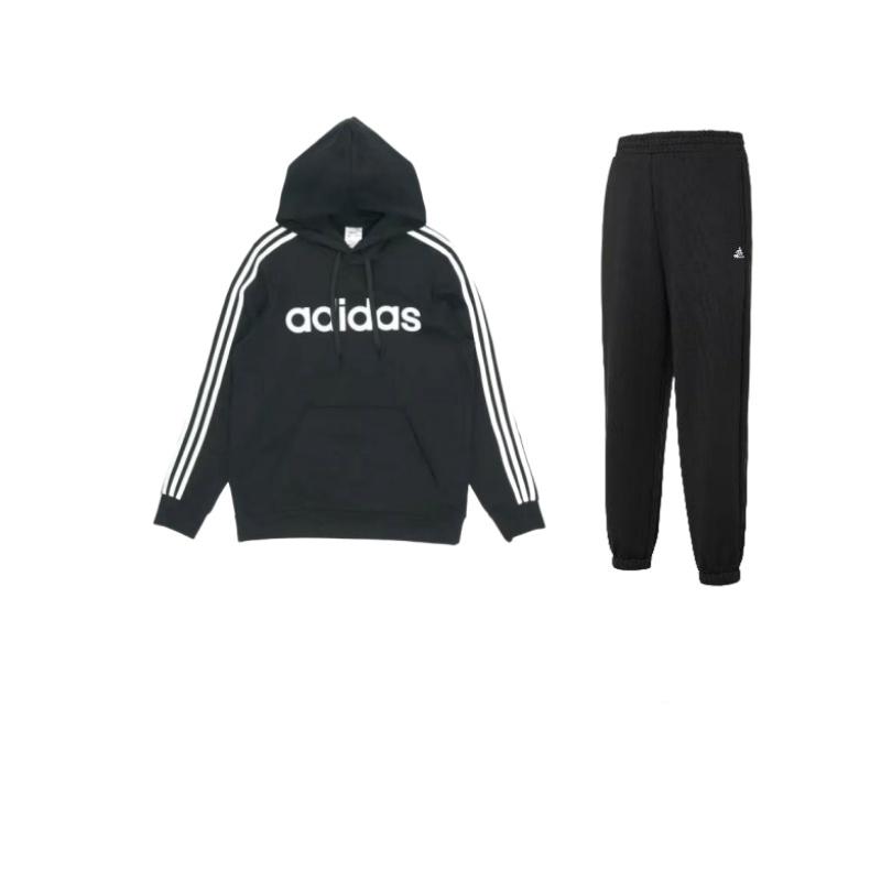 

Adidas Thick Pullover Hooded Warm Long Sleeve Top Comfortable Mid Waist Long Pants Casual Sports Suit Unisex suit Black IV7603+DQ3096 S