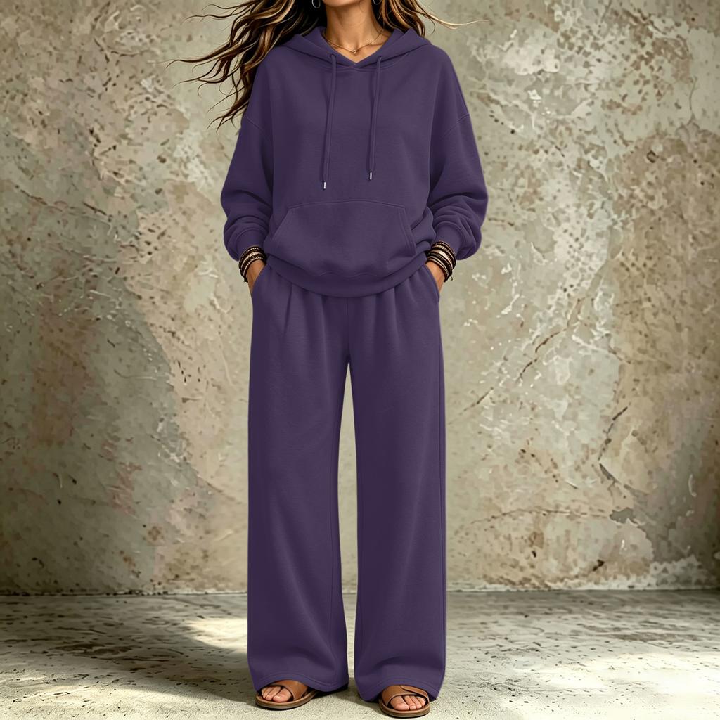 Women's Casual Comfortable Hooded Sweatshirt and Pants Set with Pockets for Fall Winter
