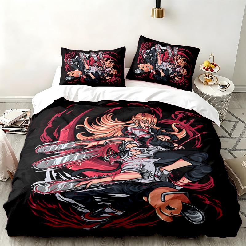 Chainsaw Man 3pc Set Perfect for Bedroom Use Comfortable Bedding Set Includes a Duvet Cover and Two Pillowcases Ideal Birthday or Christmas Gift
