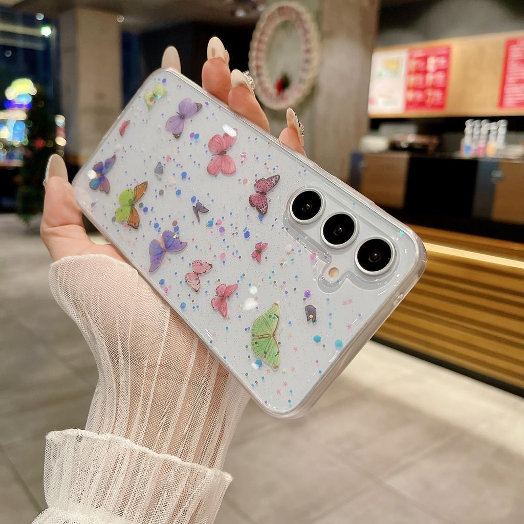 For Samsung Galaxy A55 5G Case Anti Drop TPU Phone Back Cover Epoxy Glitter Butterfly