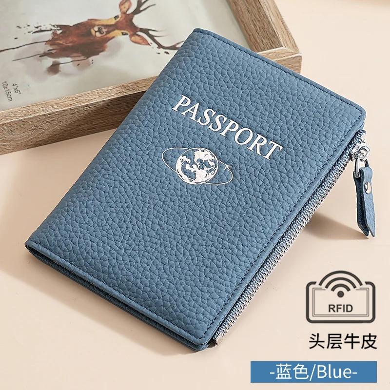 Portafoglio Porta Passaporto in Vera Pelle per Donna e Uomo, Portafoglio da Viaggio RFID Porta Documenti Passaporto con Tasca con Cerniera