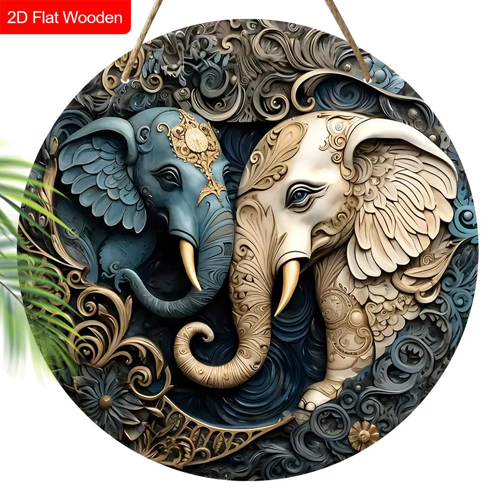 Diwali Wooden Sign with Elephant Faced Buddha Pattern - Decorative Signs & Plaques - Ideal for Home, Holiday Decor