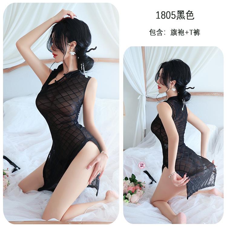 Sex Underwear Cheongsam Spice Girls Sexy Pajamas High Split Cheongsam Sexy Mesh Perspective