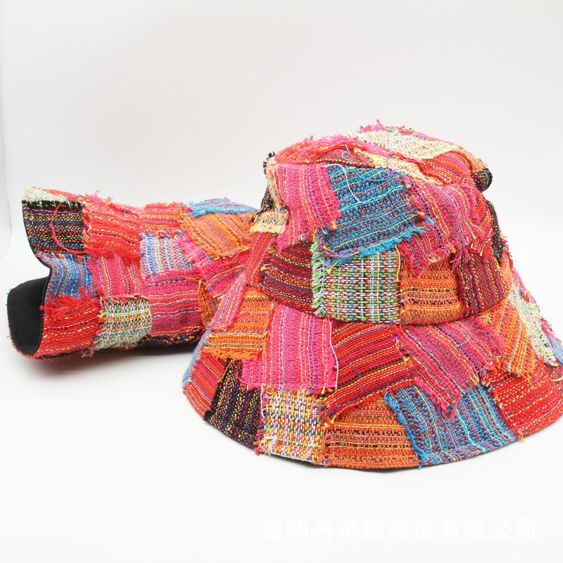 Unisex Ethnic Patchwork Wide-Brim Fisherman Sun Hat