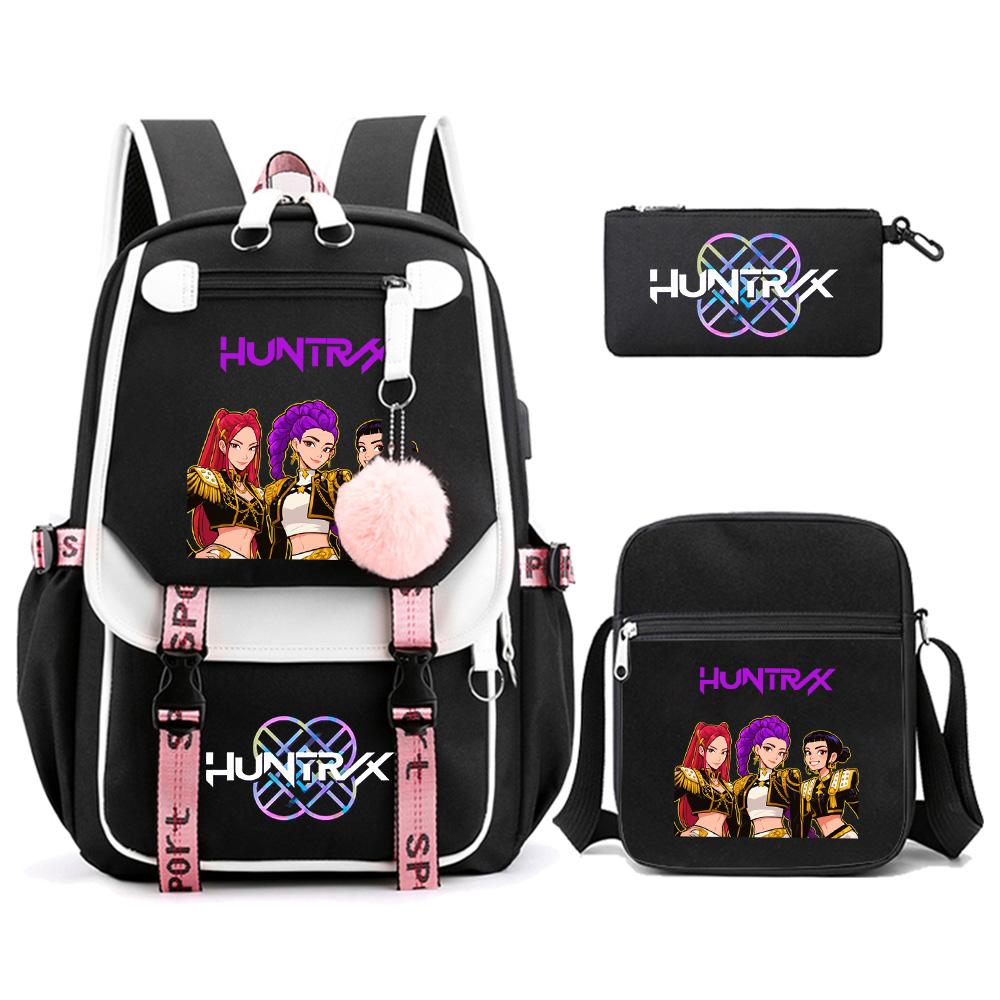 3 szt./zestaw K-pop Demon Hunters Plecak z nadrukiem z torbą na ramię piórnik dla nastolatka dziewczyny chłopca tornister dużej pojemności torba podróżna prezent dla dziecka plecak