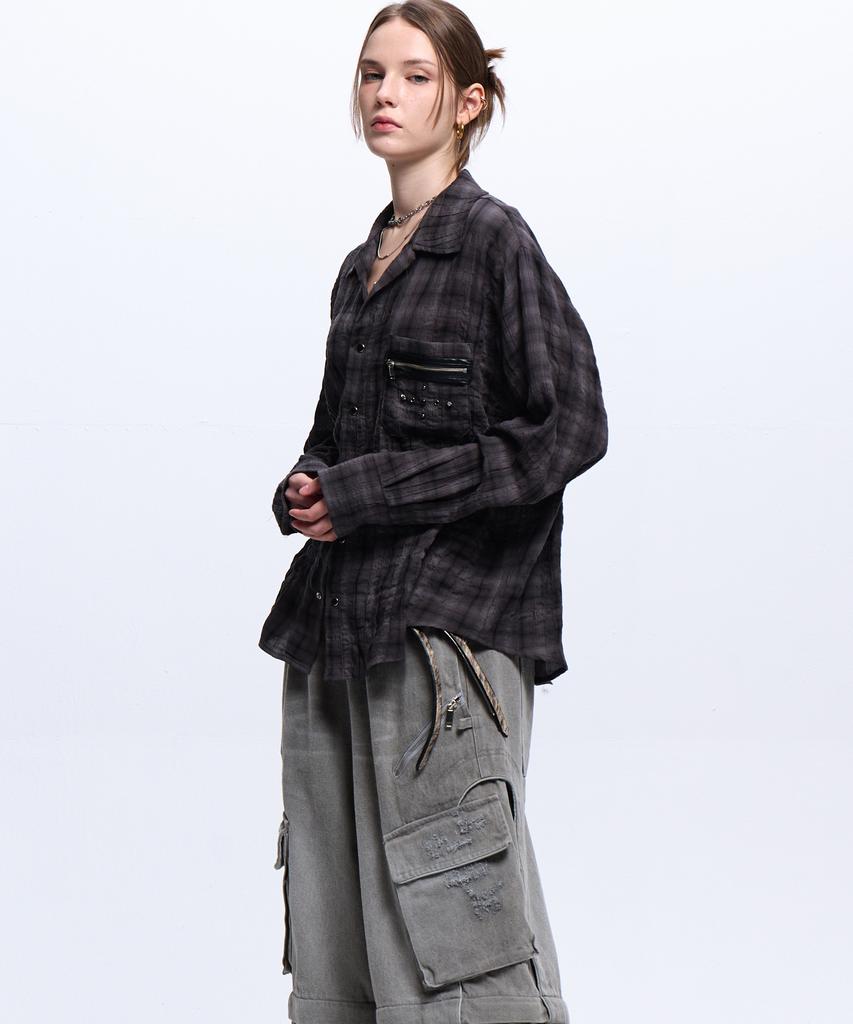 Aleseueseussi Rivet Zipper Check Shirt - Charcoal