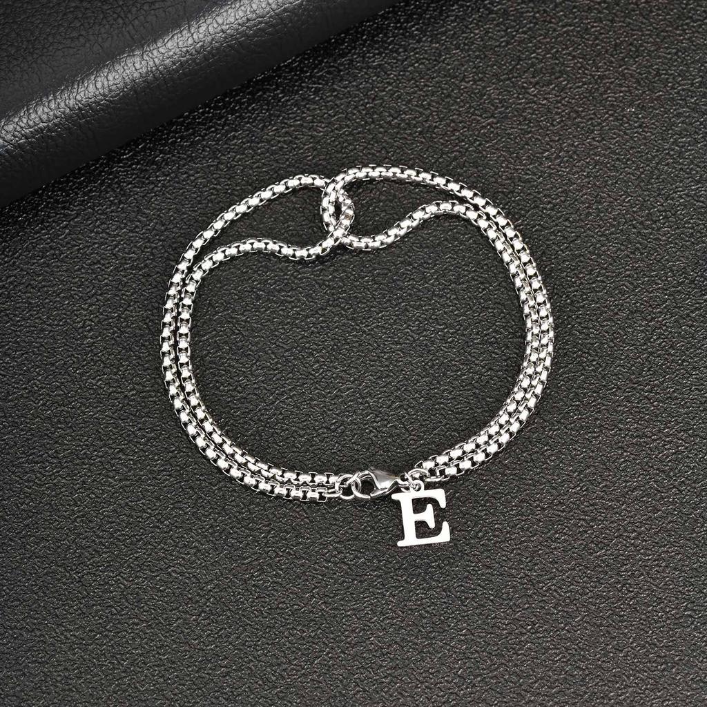 Vnox A-Z Initial Double-layer Box Chain Bracelets for Men, Stainless Steel Bangle, Personalized Name Letter Charm Bracelet Gifts
