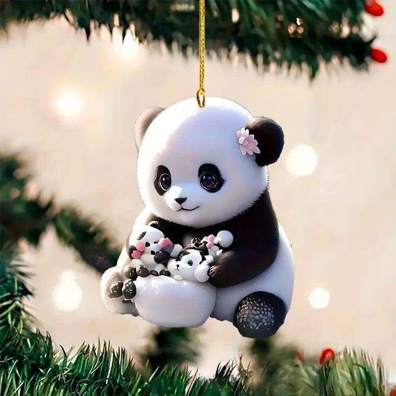 New HD Acrylic Flat 2D Cute Panda Automobile Hanging Ornament Christmas Tree Ornaments