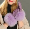 Jxwatcher Winter Women Warm Genuine Sheepskin Gloves Luxury Fur Trim Full Finger Fashion Leather Gloves