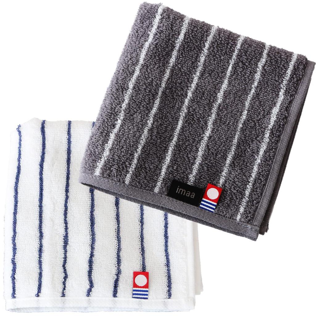 imaa Imabari Towel Certified Hand Set of Made in 07 White x P Gray Towel/Handkerchief 2, Japan, 100% Cotton,