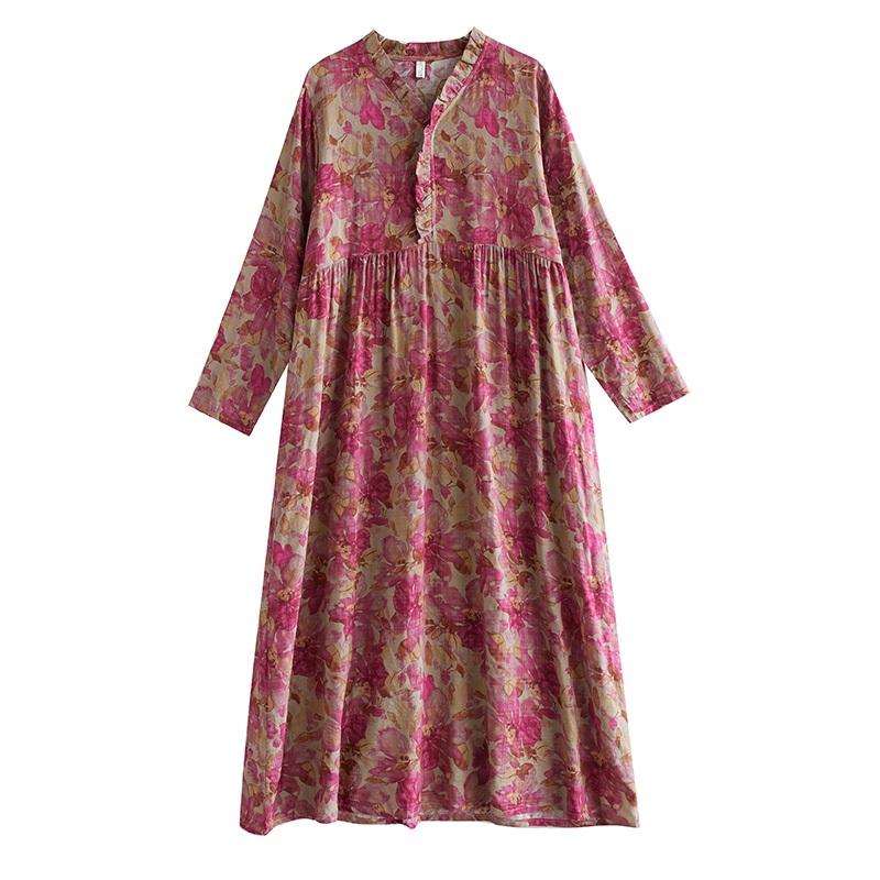 Long Sleeve Plus Size Cotton Vintage Floral New In Dresses for Women Casual Loose Spring Autumn Dress