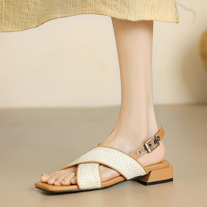 

Summer women s herringbone sandals solid color casual size sandals empty toe new one-pedal flat sandals 43