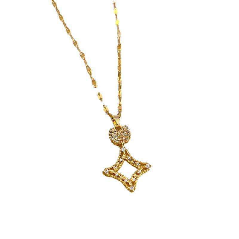 Titanium Steel Light Luxury Square Temperament Micro Diamond Necklace Women'S Exquisite Wind Collarbone Chain With Jewelry