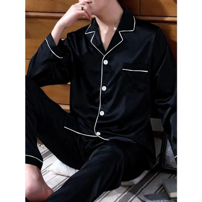 Two Piece Sets Men's Pajamas Autumn and Winter Silk Satin Long Sleeved Pants Casual Simple Solid Color Sleepwear