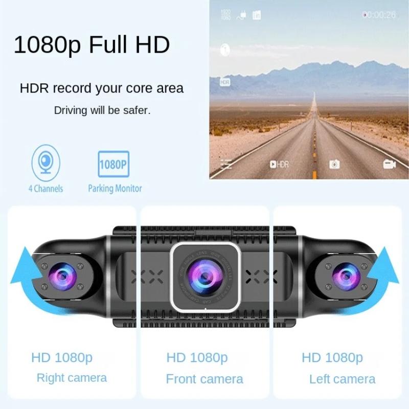 Four Lens Driving Recorder, 4 Recording 4 Screen Display, 1080P Night Vision, GPS, Loop Recording, WiFi Connection Camera
