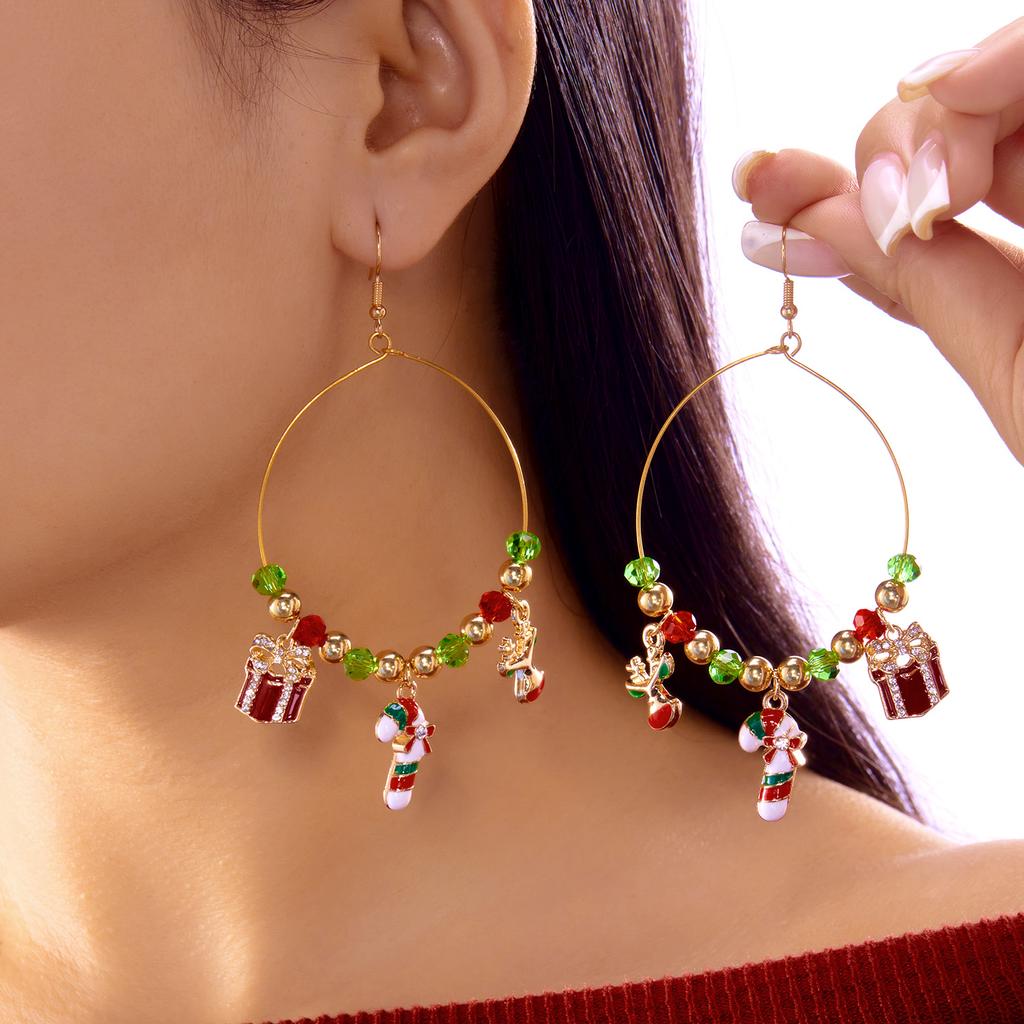 Shiny Christmas Earrings Drop Hoop For Women Santa Claus Xmas Tree Snowman Elk Snowflake Long Tassel Dangle Earrings Party Gift