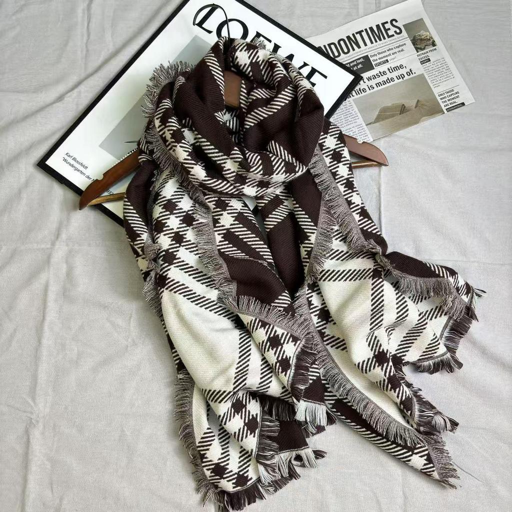 Women's Winter Retro Double-Sided Striped Imitation Cashmere Scarf and Shawl