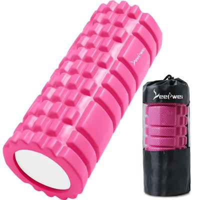LEEPWEI Foam Roller, Myofascial Release, Grid Foam Roller, Yoga Pole, Training, Sports, Fitness, Stretching Equipment, with Storage Bag (Pink, Single)